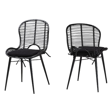 Baxton Studio Brenna Modern Bohemian Black Finished Rattan and Metal 2-Piece Dining Chair Set, PR 231-2PC-12827-ZORO